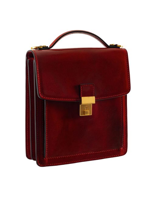 Time Resistance Red Small Leather Briefcase For
