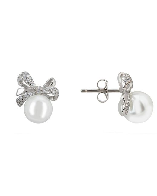 Latelita London Metallic Neutrals Ribbon Bow Pearl Stud Earrings