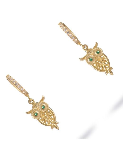 Ebru Jewelry Metallic Mystic Owl Emerald Eye Earrings
