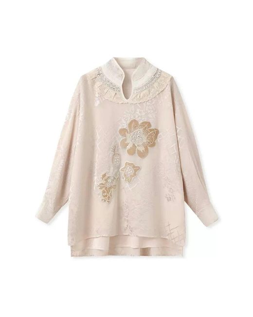 Wjy Studio London Natural Neutrals Embroidered Detail Floral Tunic