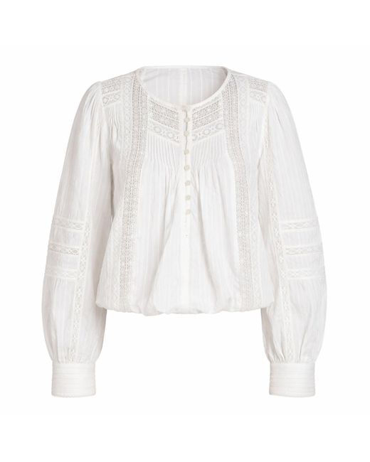 Rose & Nancy White Amy Ivory Lace Pintuck Embroidery Blouse