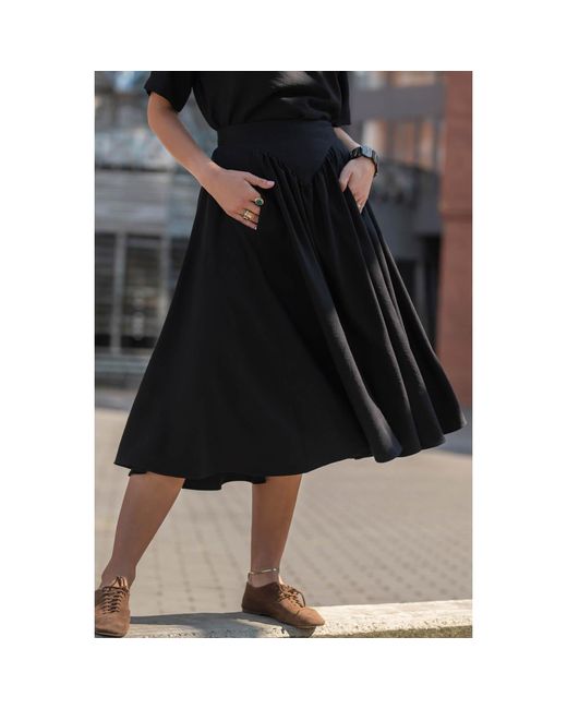 Oh!Zuza Black Echo Viscose Midi Skirt With Pockets –