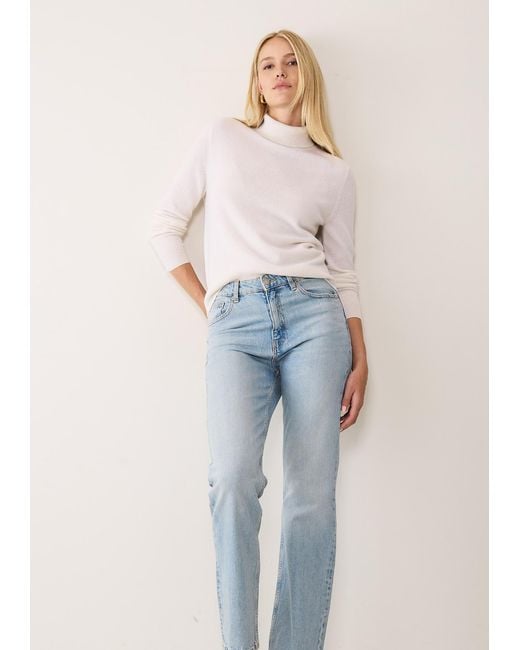 Loop Cashmere White Cashmere Polo Neck Sweater