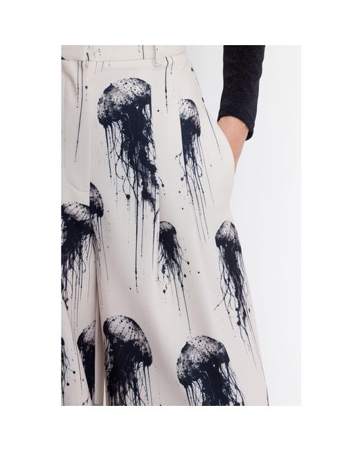 Julia Allert White Neutrals Ivory Jellyfish Print Tailored Pants – Capsule Edition