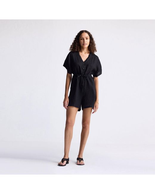 REISTOR Black V Neck Drawstring Romper