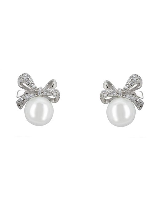 Latelita London Metallic Neutrals Ribbon Bow Pearl Stud Earrings
