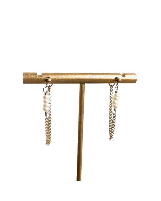Rachel Nathan Metallic Post: Pearl & Chain Earrings