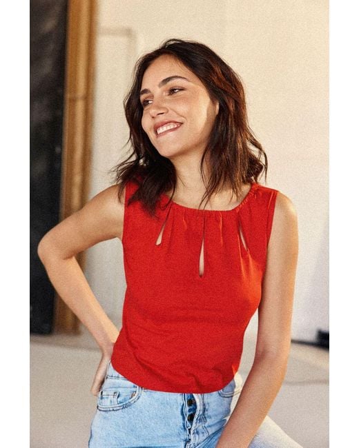 Marianne by Marie Jordane Red Gaby Teardrop Neckline Top