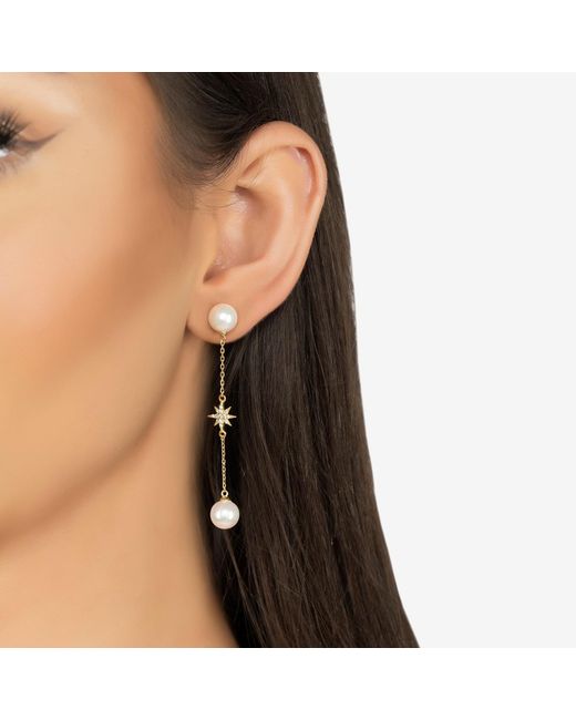 Latelita London White Falling Star Pearl Drop Earrings