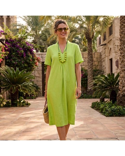 NoLoGo-chic Green Elodie Short Sleeve Tunic Dress Linen -Parrot