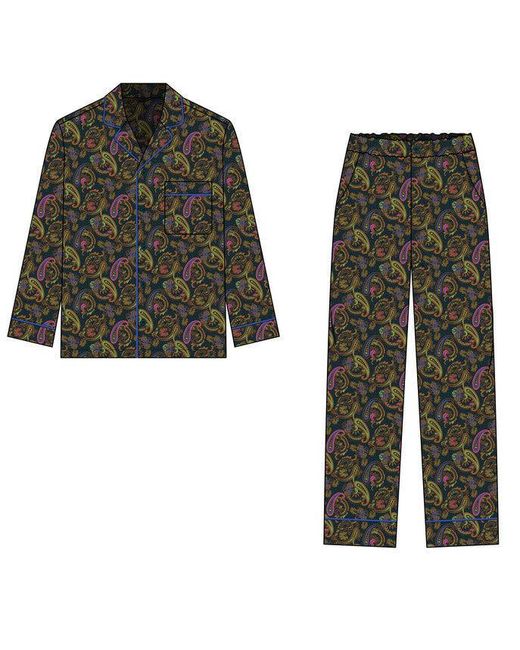 Gresham Blake Green Paisley Silk Pyjamas for men
