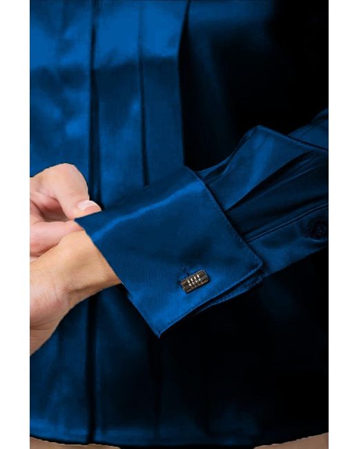 Madison / Savile Blue Quartz Regent Pleated Satin French Cuff Shirt