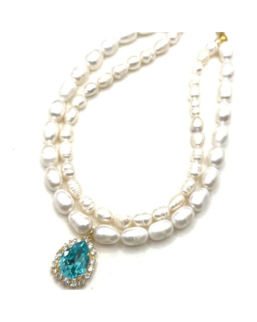 Achala Handcrafted Metallic Pearl Drop Statement Necklace