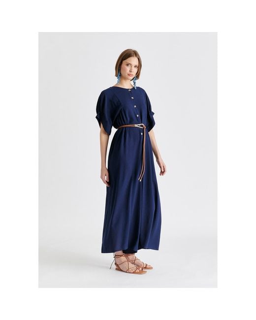Paisie Blue Relaxed Fit Wide Leg Jumpsuit With Belt