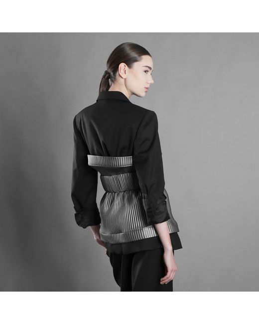 Silvia Serban Gray Antique Pleated Eco-Leather Belt