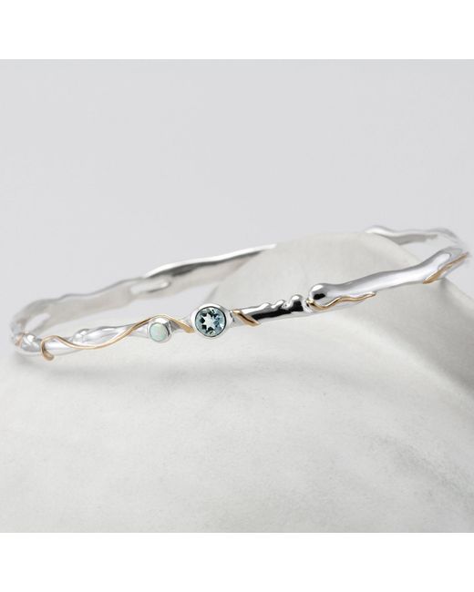 Isla Silver White Delicate Opal & Topaz Sterling Bangle