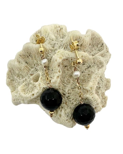 Tg-Jewellery by Tamara Gervasio Black Dangle Earrings With Pearls & Onyx – Recycled