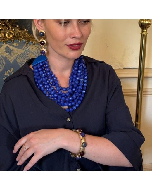 Michael Nash Jewelry Blue Flora Multi Stone Lapis And Burgundy Resin Stone Bangle