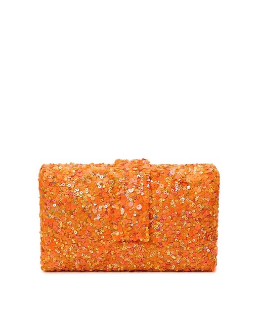 Simitri Orange Sequined Laddoo Velvet Clutch Bag