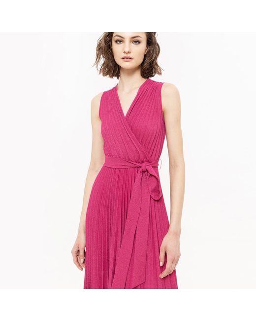 Nissa Purple Lurex Thread Viscose Dress Pink