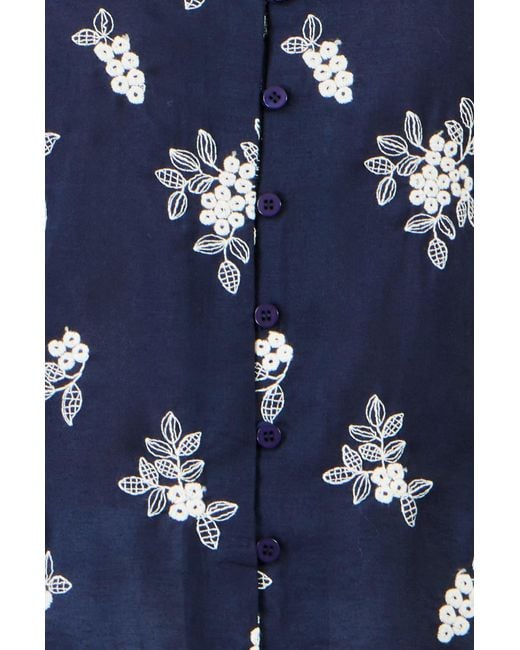 Yumi' Blue Broderie Shirt With Fluted Sleeves