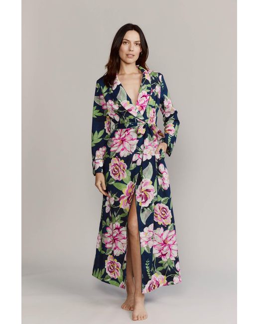 Kato Blue Matador Peonies Cotton Robe