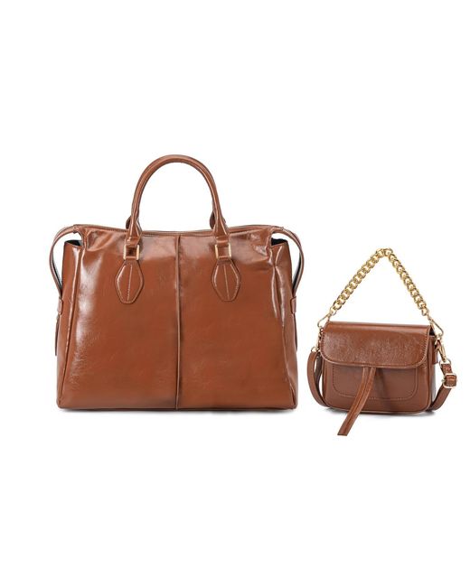 Mkf Collection - J'omor Brown Yareli Tote Bag With Mini Bag- 2-Piece Set