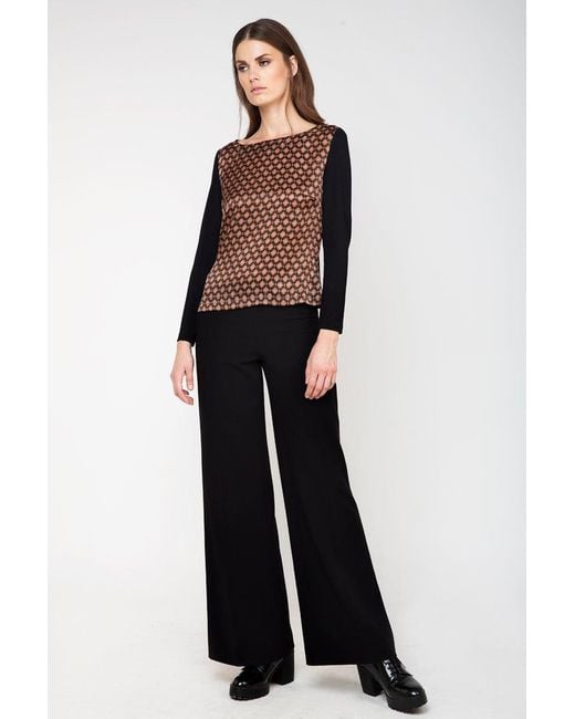 Conquista Brown Silk Detail Long Sleeve Top