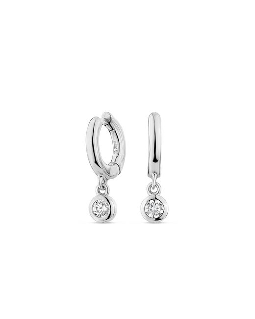 SALLY SKOUFIS White Minx Solitaire Huggie Earrings With Made Cz Diamond Stimulant