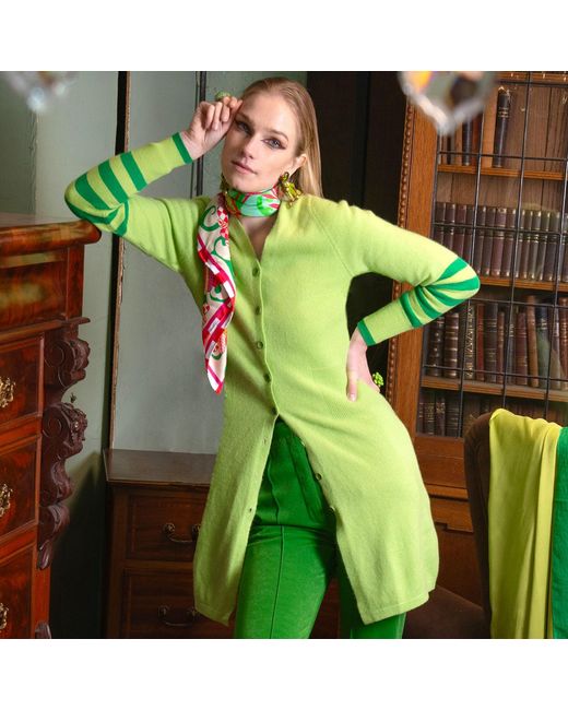 Beatrice von Tresckow Green Lime Longline Cashmere Cardigan