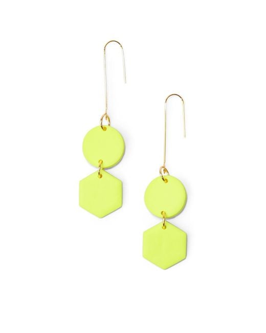 By Chavelli Yellow Belle Geometric Dangly Earrings