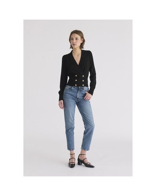 Paisie Black Long Sleeve Knitted Button Wrap Top