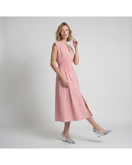Modenaire Pink Zip Front Midi Dress Refined Silhouette
