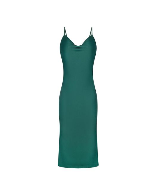 Urban Touch Green Cowl Neck Satin Slip Cami Midi Dress _