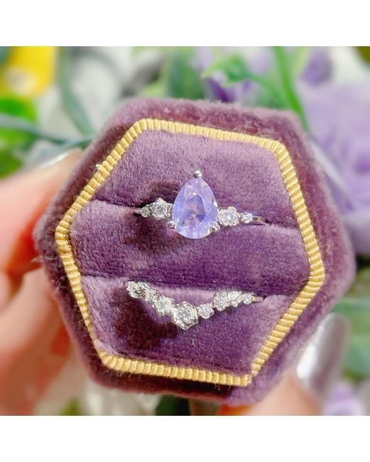 Azura Jewelry New York White Floral Symphony Amethyst Ring Set Vermeil