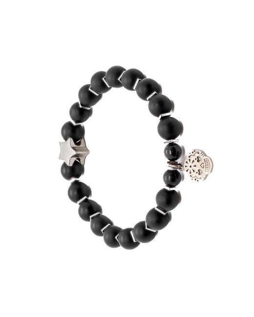 Ebru Jewelry Black Sterling Sugar Skull Charm Onyx Stone Beaded Bracelet