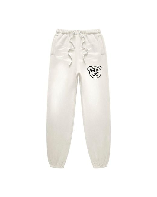 X Ilona Blue White Neutrals Graffiti Teddy Bear Cotton Cream Vintage Wash Joggers for men
