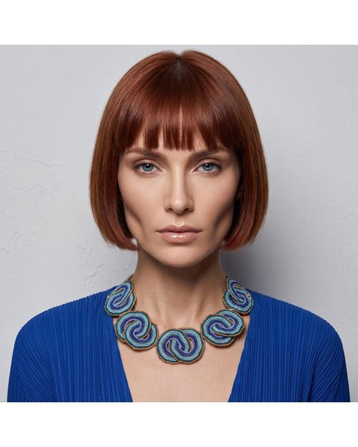 Iliana Arrazola Blue Crisscrossed Circle Necklace
