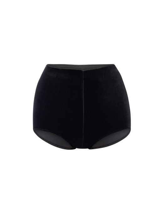 LIA ARAM Black High-Waisted Velvet Shorts