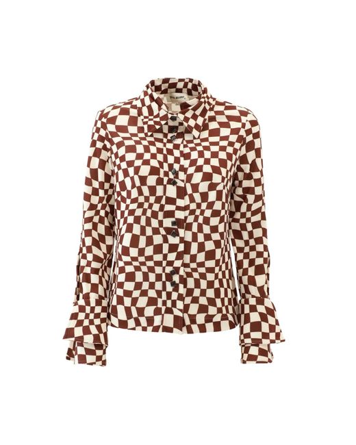Julia Allert Brown Neutrals Designer Checkered Knit Shirt