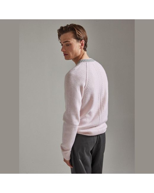 Salts Cashmere Pink Double Neck Trim Crew Neck Sweater