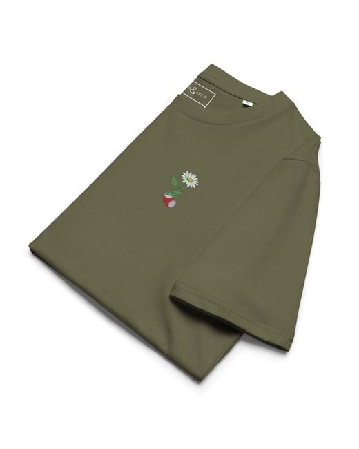 Anchor and Crew Green Khaki Daisy Garden Dystopia Organic Cotton Embroidered T-Shirt for men