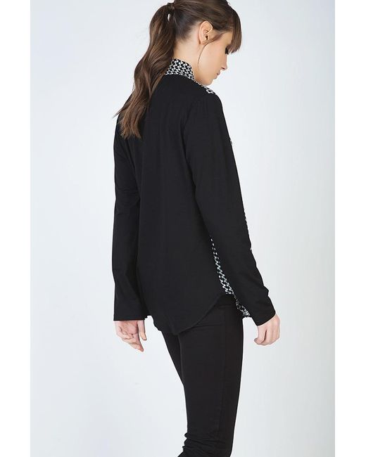 Conquista Black Long Sleeve Print Top With Neck Tie