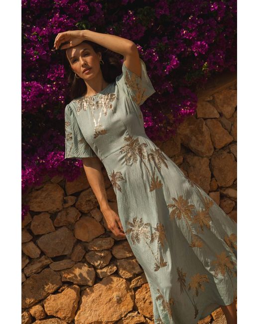 Traffic People Palms Of Light Sequin Rene Maxi Dress in Green | Lyst