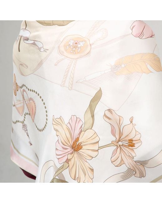 Silk and Bears Metallic Neutrals Illustrated Floral Twill Silk Scarf With Hand-Rolled Edges – Ivory for men