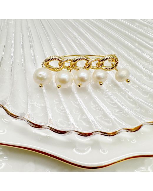 Farra Metallic Freshwater Pearls Dangle Brooch