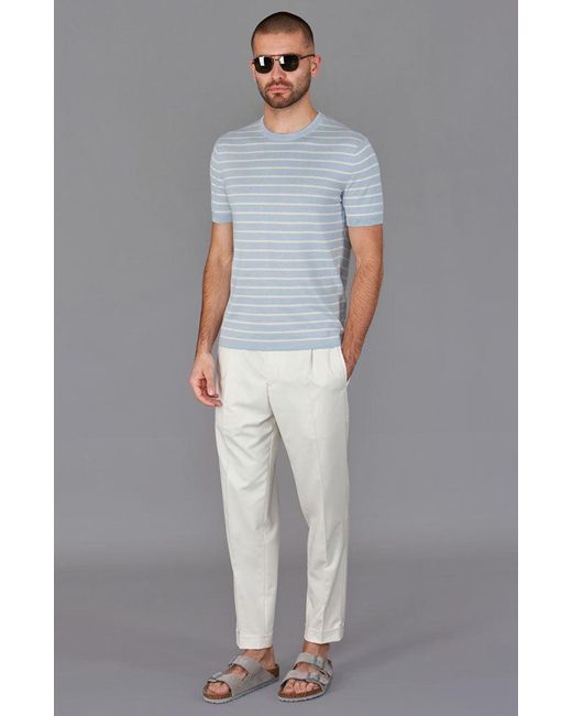 Paul James Knitwear Blue Mens Ultra-fine Cotton Javier Knitted Pin Stripe T-shirt for men