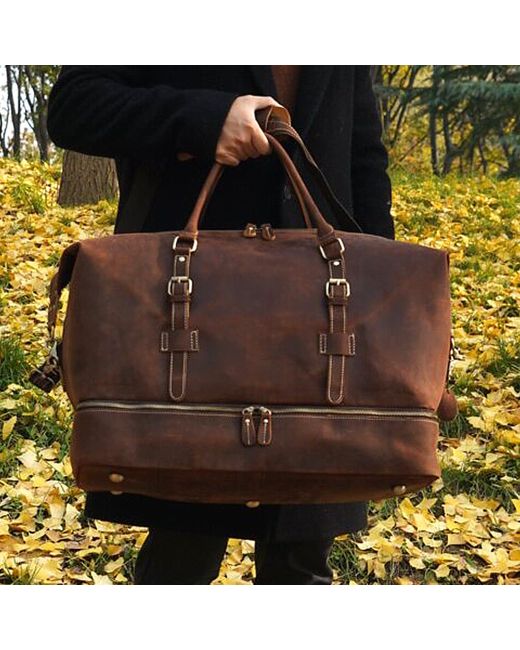Touri Brown Genuine Leather Duffel With Suit Compartment for men
