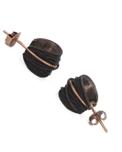 Ebru Jewelry Black Sterling & Leather Hoop Earring With Accent for men
