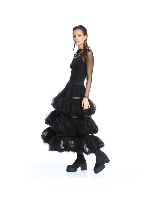 Silvia Serban Black Tulle Volumetric Ruffled Skirt